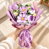 Lilac Daisy handmade crochet bouquet held with both hands